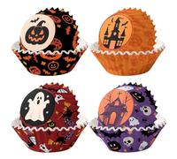 MOMAHUA 200P Moldes para Cupcakes Halloween,Cápsulas para Magdalenas con Diseños de Calabaza, Murciélago y Fantasma, Papel de Hornear Anti-grasa para Fiestas y Repostería(Mixto)