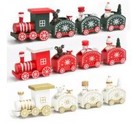 MOMAHUA 3 Decoraciones de Tren de Navidad de Madera, Trenes de Vapor de Navidad, Ornamento de Escena de Tren de Copo de Nieve Decorativo de Madera, Trenes de Vapor de Navidad, 4 Secciones Cada Una