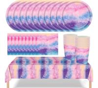 MOMAHUA 53 piezas cielo estrellado vajilla fiesta pastel para 16 invitados, suministros para fiestas espaciales, cumpleaños, papel vajilla, platos de fiesta, platos de papel, vasos, servilletas
