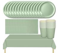 MOMAHUA Juego de Vajilla de Fiesta de 53 Piezas, Juego de Vajilla Verde Salvia con Platos, Mantel, Servilletas, Vasos, Decoraciones de Mesa de Color Sólido para Cumpleaños, Boda, Pícnic, Baby Shower