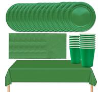 MOMAHUA Juego de vajilla para fiesta 53P, juego de vajilla verde con platos, mantel, servilletas, tazas, decoraciones de mesa de color sólido para cumpleaños, boda, picnic, baby shower, suministros de