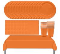MOMAHUA Juego de Vajilla para Fiestas de 53 Piezas, Juego de Vajilla Naranja con Platos, Mantel, Servilletas, Vasos, Decoraciones de Mesa de Color Sólido para Cumpleaños, Boda, Pícnic, Baby Shower