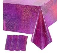 MOMAHUA Mantel de Aluminio con Efecto Láser Holográfico Rosa Mexicano - Pack de 3-137x274 cm - Mantel Brillante para Fiestas de Cumpleaños, Bodas y Decoración de Mesa