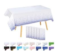 MOMAHUA Pack de 6 Manteles Plásticos - Blanco con Azul Oscuro de Lunares - 137x274 cm Mantel Rectangular para Fiestas de Cumpleaños, Decoración de Mesas para Eventos Deportivos y Celebraciones