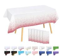MOMAHUA Pack de 6 Manteles Plásticos - Blanco con Rosa Chicle de Lunares - 137x274 cm Mantel Rectangular para Fiestas de Cumpleaños, Decoración de Mesas para Eventos Deportivos y Celebraciones