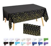 MOMAHUA Pack de 6 Manteles Plásticos - Negro con Dorados de Estrellas - 137x274 cm Mantel Rectangular para Fiestas de Cumpleaños, Decoración de Mesas para Eventos Deportivos y Celebraciones