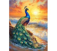 MOMAKA DIY Diamond Painting Kit Pavo Real, 5D Kits de Pintura de Diamantes Animales Al Atardecer, Bordado Pintura de Diamantes de Imitación Punto de Cruz para Decoración de Pared Hogar 30x40 cm