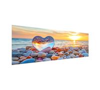 MOMAKA Grande Diamond Painting Kit Playa Al Atardecer, DIY Kits de Pintura Diamante Corazón, Bordado Pintura de Diamantes de Imitación Punto de Cruz por Números para Decoración de Pared Hogar 30x80 cm