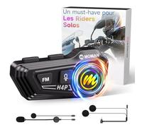 Moman Auriculares Casco Moto - Asistente de Voz, RS-H4P Manos Libres Auriculares Inalámbricos HiFi Estéreo Dual Reducción de Ruido Batería 1000mAh/RGB/Radio FM/Botón Apto para Guantes (Black-H4P)