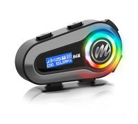 Moman Auriculares Casco Moto, H4M 【Pantalla LCD & 6 EQ Modo】 Manos Libres Motocicleta Auriculares Inalámbricos Capacete Moto HiFi Estéreo Cancelación de Ruido Radio FM Asistente de Voz Impermeable