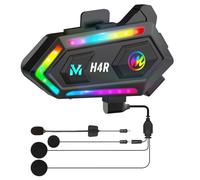 Moman Auriculares Casco Moto, H4R【RGB Luz】 Manos Libres Moto Auriculares Inalámbricos Capacete Moto Asistente de Voz IPX6 Impermeable Cancelación de Ruido, Auriculares-Casco-Motocicleta-Manos-Libres