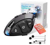 Moman Auriculares Casco Moto, Ligero Manos Libres Auriculares Inalámbricos con Micrófono HiFi Estéreo Reducción de Ruido/Radio FM/Botón Apto para Guantes/Asistente de Voz/IPX6 Impermeable, RS-S