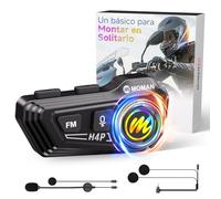 Moman Auriculares Casco Moto, RS-H4P Manos Libres Auriculares Inalámbricos HiFi Estéreo Dual Reducción de Ruido【Versión Nueva】en RGB/Radio FM/Botón Apto para Guantes/Asistente de Voz