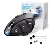 Moman Auriculares Casco Moto-Ultraligero, RS-S Manos Libres Auriculares Inalámbricos con Micrófono HiFi Estéreo Reducción de Ruido/Radio FM/Asistente de Voz/IPX6 Impermeable