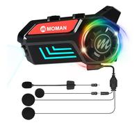 Auriculares Casco Moto, Moman H4S 【LED & RGB Luz】Manos Libres Moto Auriculares Inalámbricos Capacete Moto Asistente de Voz Impermeable Cancelación de Ruido, Auriculares-Casco-Motocicleta-Manos-Libres