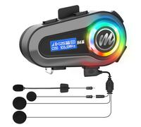 Moman Auriculares para casco de moto H4M con pantalla LCD y 6 modos de ecualización, chip 5.3 con radio FM estéreo de alta fidelidad, asistente de voz AI, IPX6 resistente al agua