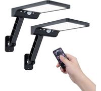 Moman Foco Solar Exterior, Farolas LED Con Sensor de Movimiento 3 Modos IP65 Impermeable 2 Piezas Con Mando a Distancia 2200mAh Para Jardín Garaje