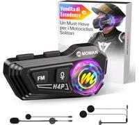 Moman Intercomunicador Casco Moto, H4P Auriculares BT5.1 con Altavoces Hi-Fi, Doble reducción de Ruido RGB/FM/Manos Libres/AI, Control de Voz AI, para un Solo Conductor (negro-H4P)