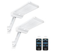 Moman Luces solar para exteriores, paquete de 2 luces con sensor de movimiento, 3 modos, impermeabilidad IP65, 2200 mAh, lámpara de pared exterior, control remoto, blanco
