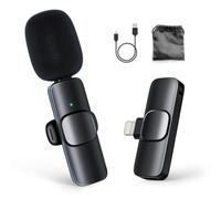 Moman Microphone Cravate Sans Fils, CP1(A) 2.4GHz Micro Wireless Lavalier (Lightning Adaptateur), Avec 1 Émetteur & 1 Récepteur pour iPhone, iPad,Vlog,Youtube, Microphone-Cravate-Sans-Fil-Smartphone