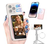 Moman Pantalla Monitor de Selfie 4K/1080p para iPhone y Android, Monitor Magnético Inalámbrico 50m Cámara Posterior para Selfie Vlog TikTok Live Streaming - Rosado
