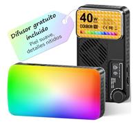 Moman Pequeña luz LED para cámara de 40 W, Full RGB con difusor, control de aplicación, 2500 - 9000 K, CRI 97+, carga rápida USB-C, luz de llenado portátil para fotografía Sony/Canon/grabación de
