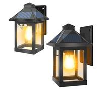 Moman SW2 Farolas Solares Exterior Vintage con Sensor de Movimiento 3 Modos Impermeable IP65 Aplique Solar Exterior para Jardin Patio (SW, 2Pcs)