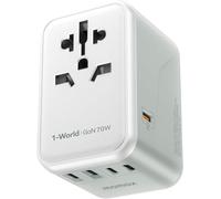 MOMAX 70W GAN Adaptador Enchufe Universal, Enchufe con USB-C,USB-A, AC para Vision Pro, Adaptador Enchufe USA Ingles Australia Japón, Enchufe Universal Viaje
