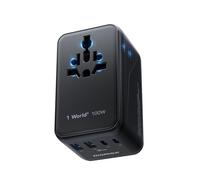 MOMAX Adaptador Enchufe Universal, 100W GAN Enchufe Universal con 2 USB C y 2 USB A, Adaptador Universal Enchufe Viaje, Adaptador de Viaje para Inglaterra, EE. UU., Japón, Tailandia y Australia