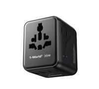 MOMAX Reiseadapter Weltweit 35W GaN, Reiseestecker Adapter Weltweit mit 3USB-C 2USB-A, Internationaler Steckdosadapter gleichzeitig laden von 6 Geräte für DE, USA UK, Thailand-Schwarz