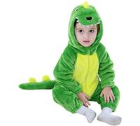 MOMBEBE COSLAND Disfraz de dinosaurio para bebé, mono de franela con capucha (verde, 0-3 m)