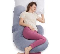 Momcozy Almohada de embarazo, almohada de maternidad original en forma de F para mujeres embarazadas con almohada de cuña ajustable, almohadas de embarazo de apoyo de cuerpo completo para dormir de