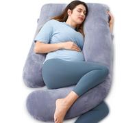 momcozy Almohada para Embarazadas en Forma de U - Cojín Embarazada de Cuerpo Completo con Funda Extraíble, Apoyo para Espalda, Piernas, Vientre y Caderas - Almohada Embarazo 145 cm, Gris