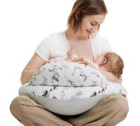 momcozy Cojín de Lactancia con Borde de Seguridad - Cojín Ergonómico para Amamantar y Colocar al Bebé con Cinturón Ajustable y Funda de Algodón Desmontable, Hojas en Tinta Suave