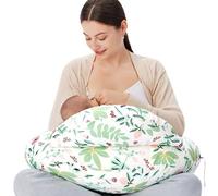 momcozy Cojín de lactancia grande con borde de seguridad - Cojín ergonómico de lactancia y apoyo con correa ajustable y funda de algodón extraíble, plante y bosque