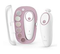 Momcozy Lima de uñas eléctrica para bebé, cortaúñas recargable para bebé, cortaúñas eléctrico suave con luz nocturna, 7 almohadillas de repuesto para cabezal de molienda, color rosa