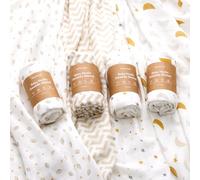 Momcozy Mantas de muselina para envolver, paquete de 4, ultrasuaves, neutras a juego, gasa transpirable de 2 capas, grande de 47 x 47 pulgadas, manta de recepción para bebés recién nacidos, niños y