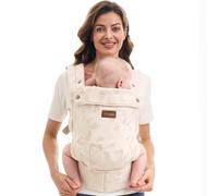 Momcozy Mochila Portabebés Ergonómica, Mochila Porteo Bebé Cómoda y Ligera con Soporte Lumbar, Fácil de Poner, Manos Libres, Diseño Geométrico Moderno