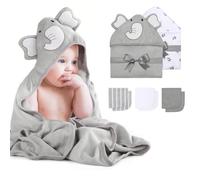 Momcozy Toallas de Baño con Capucha para Bebé, Juego de Toallas de Baño Infantiles 8 Piezas, Capa de Baño Bebés de 2 Piezas (76 x 76cm) y Muselina Bebé 6 Piezas (25x25 cm), Suaves y Absorbentes