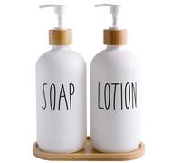 MOMEEMO Bathroom Soap Dispenser Set with Glass Soap Dispenser Bamboo Pumps & Tray. Soap and Lotion Dispenser Set Suitable for Bathroom Accessories De