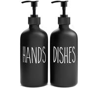 MOMEEMO Juego de 2 dispensadores de jabón, Contiene jabón para Platos y dispensador de jabón de Manos con Bombas de plástico Negro, decoración de Cocina. 16 onzas (Negro)