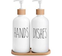 MOMEEMO Juego de dispensador de jabón blanco, contiene dispensador de jabón de manos de vidrio y dispensador de jabón de plato de cristal. Juego de dispensador de jabón de cocina adecuado para