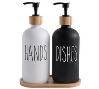 MOMEEMO Juego de dispensador de jabón de vidrio, contiene dispensador de jabón de manos de vidrio y dispensador de jabón de vidrio. Juego de dispensador de jabón de cocina adecuado para decoración de