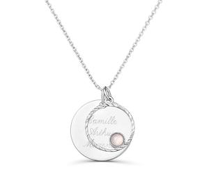 Momentos Preciosos Collar personalizado medalla lisa y encanto calado piedra rosa, plata