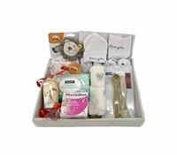 Momentosgourmet -Canastilla recién nacido | Incluye Dou Dou Leon,Toallitas y Cucharas Suavinex,Suero Fisiológico, Muselina, Gorrito, Patucos, Manoplas, Babero y un pañal