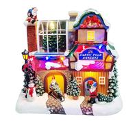 MOMENTS IN TIME Pueblo de Navidad de poliresina de 9.3 pulgadas de alto LED y guardería musical del polo norte (B/O)