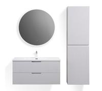 Moments of Glass Conjunto Baño Tália 100cm Blanco - Mueble Suspendido + Lavabo Resina + Espejo LED Ø800mm