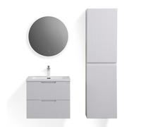 Moments of Glass Conjunto Baño Tália 60cm Blanco - Mueble Suspendido + Lavabo Resina + Espejo LED Ø600mm
