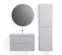 Moments of Glass Conjunto Baño Tália 80cm Blanco - Mueble Suspendido + Lavabo Resina + Espejo LED Ø800mm