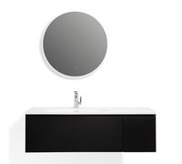 Moments of Glass Dafne - Mueble de Baño 120 cm Negro Mate con Lavabo de Resina Mineral Integrado y Espejo LED Redondo Antivaho - Diseño Minimalista